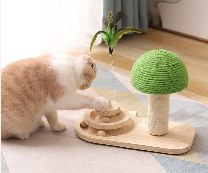 Cat using a sisal scratching post instead of furniture